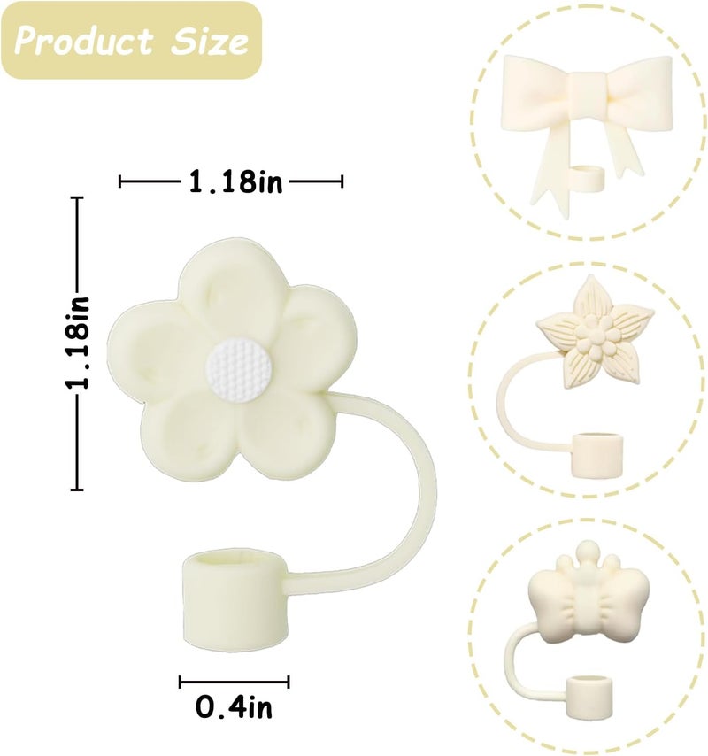 vikgle 4 Pcs 0.4in Straw Cover for Stanley Cup, Silicone Straw Topper Set for 30&40oz Stanley Tumbler, Fit for 10mm/0.4in Straws (Cream) - Image 3